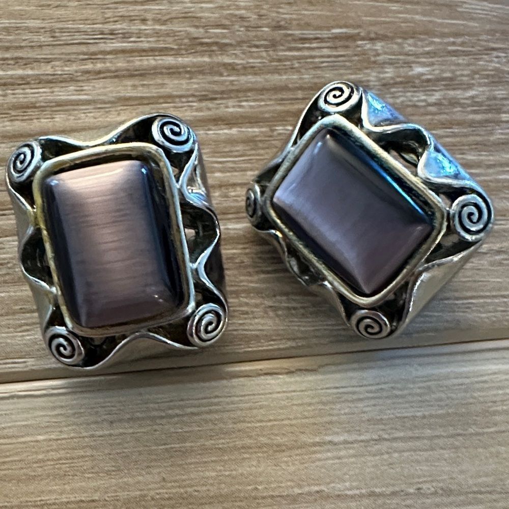 Mid-Century Modern Glass Cabochon Clip On Earrings